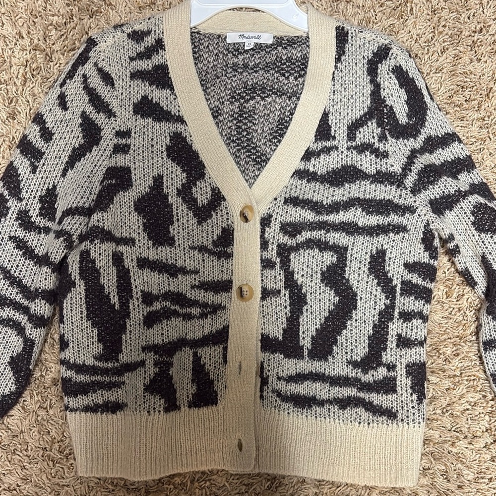 Madewell Black and Cream Patterned Sweater